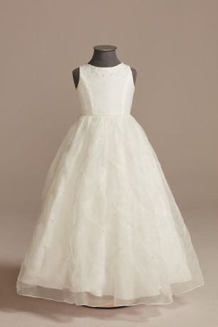 Puckered Flower Girl Dress with Hand-Placed Pearls